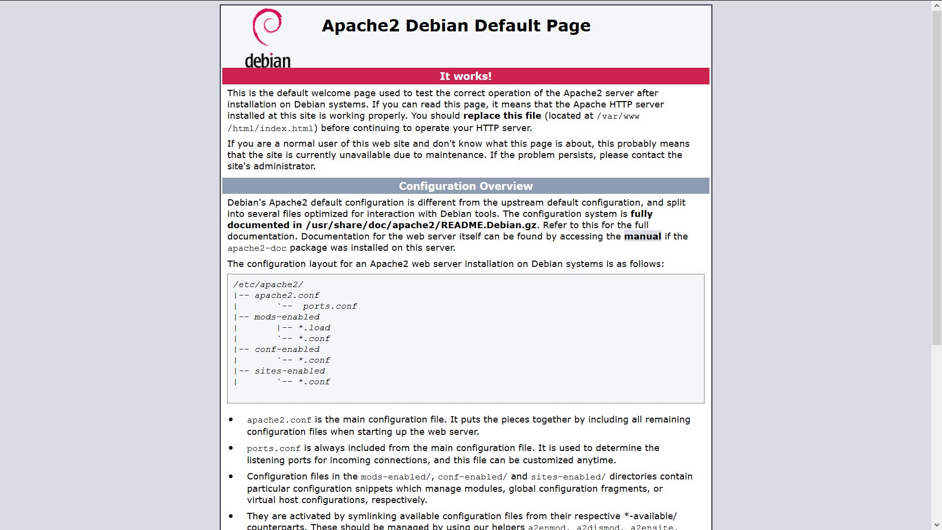 Résultat de recherche d'images pour "default debian apache page"