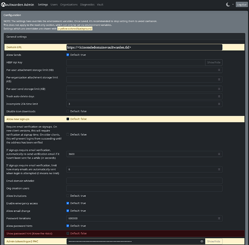 Vaultwarden Admin Panel