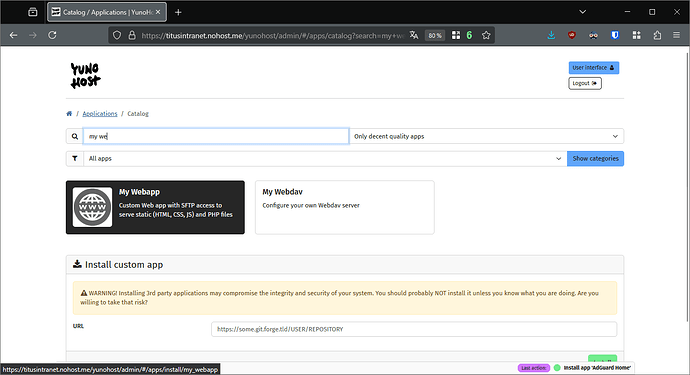 My Webapp in the YunoHost catalog