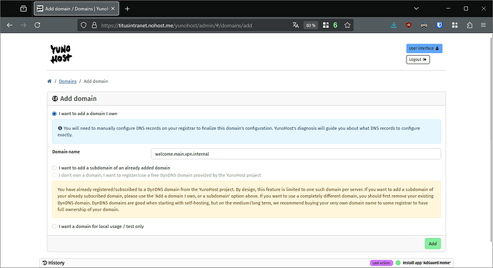 Adding welcome.main.vpn.internal domain