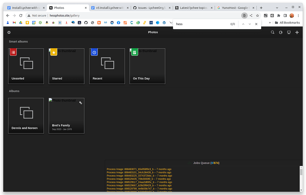 [Lychee] Photo server (v5) shows no photos, and jobs queue is stuck ...