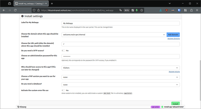 My Webapp installation form