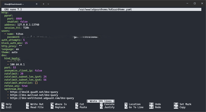 The altered Adguard configuration file