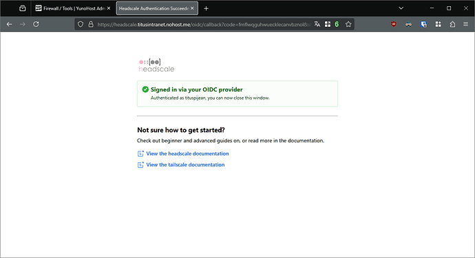 Confirmation screen for Headscale login